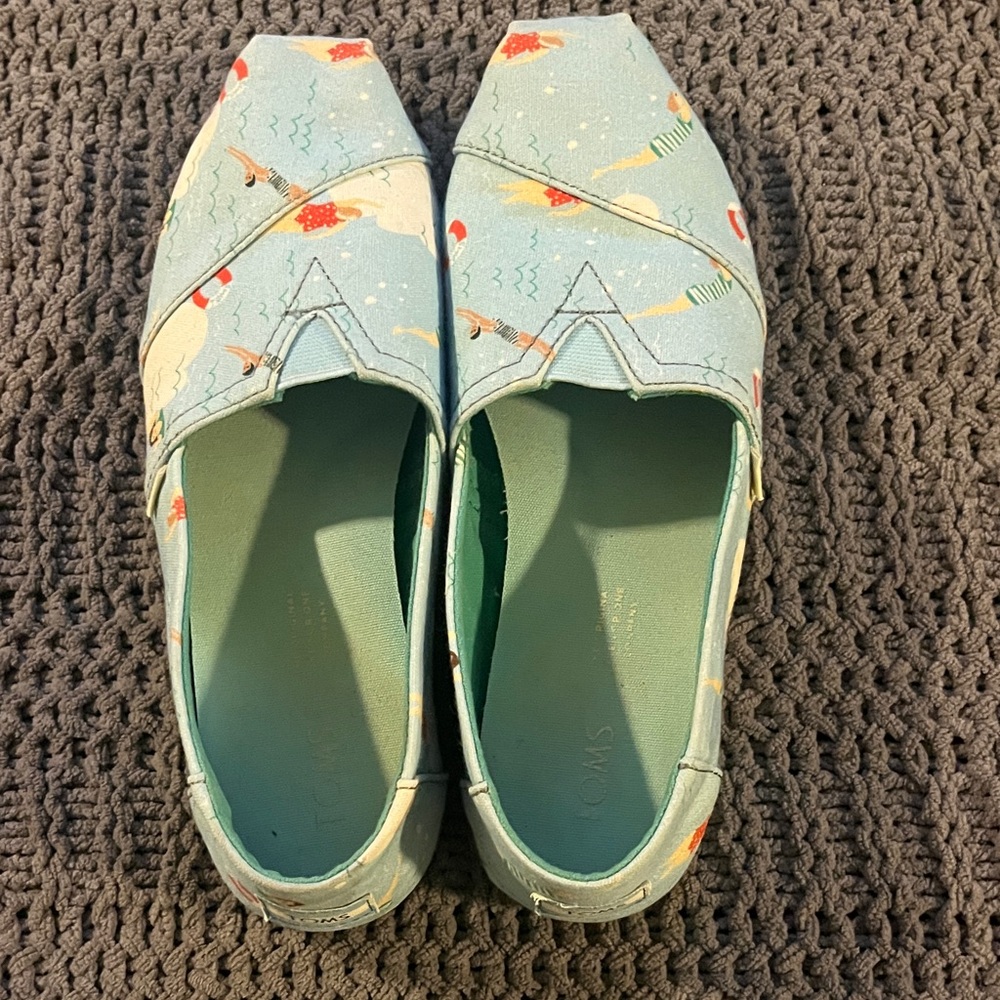 Toms Light Blue Patterned Slip-Ons